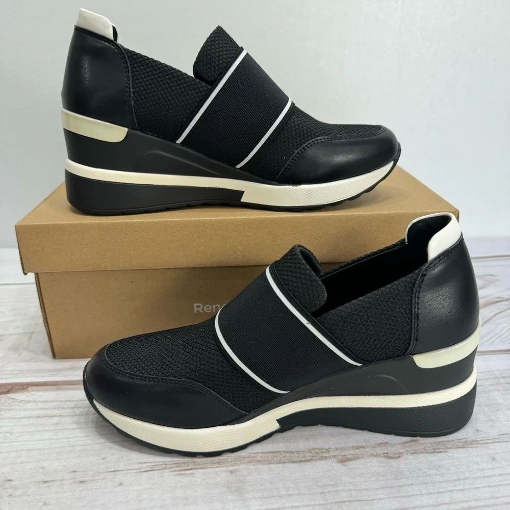 Renato Garini Italy Midnight Moon Black Wedge Slip On Sneakers Size 36/5.5 NEW